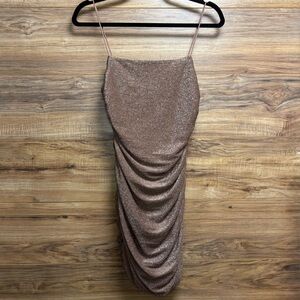 SHEIN Shimmering Brown Ruched Mini Dress